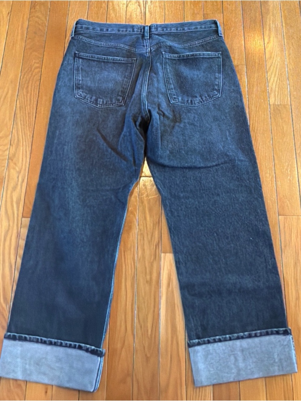 AGOLDE Wide Cuff Leg High Rise Fran Jeans Black Denim Button Fly Women’s Sz 28 - Picture 7 of 7